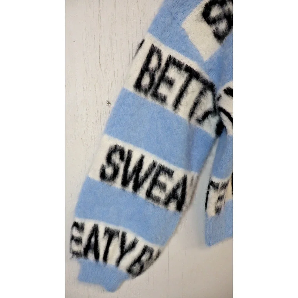 Vintage Sweaty Betty Sweater Womens‎ Size 8 Knit Jumper Alpaca Wool Blue Short